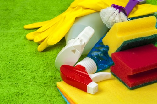 Cleaning technician preparing carpet cleaning tools