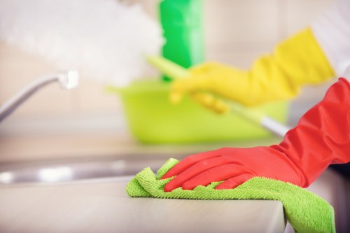 Technician assessing a carpet cleaning concern